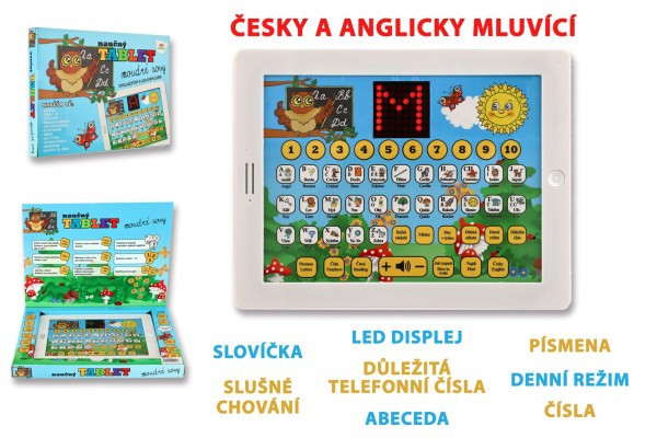 Naučný tablet moudré sovy dvojjazyčný CZ+AJ plast 24x19x2cm na baterie se zvukem