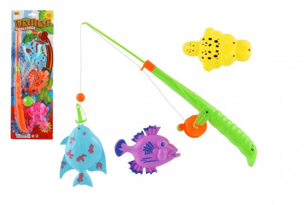 Hra ryby rybář magnetická plast 3ks+prut rybolov 34cm mix barev na kartě