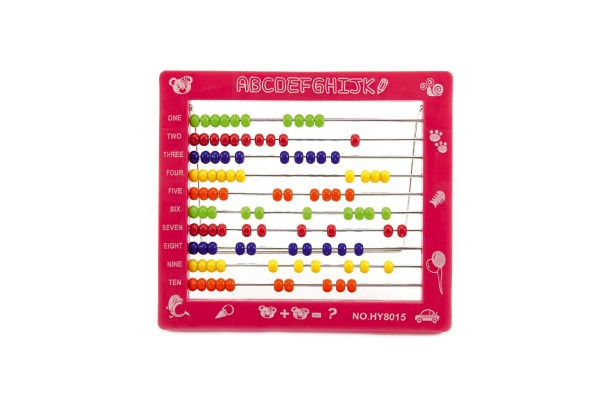 Počítadlo kuličkové 100 kuliček plast 19x17cm 4 barvy