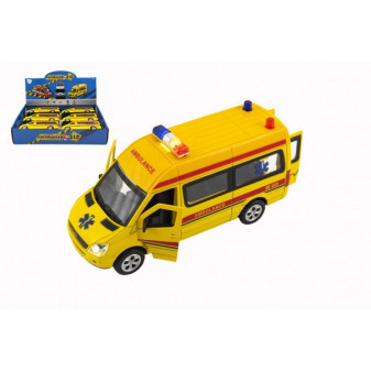 Auto ambulance kov/plast 15cm na baterie se světlem se zvukem na zpětné natažení