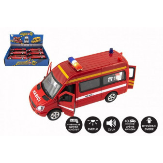 Auto hasiči kov/plast 15cm na baterie se světlem se zvukem na zpětné natažení