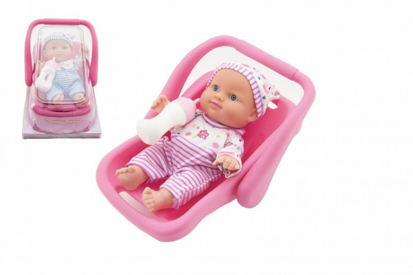 Miminko Panenka pevné tělo plast 25cm v nosítku s lahvičkou 2 barvy v blistru