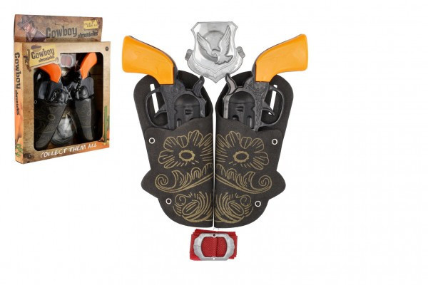 Pistole kolt s pouzdrem 2ks kovbojská sada plast 16cm 2ks s doplňky v krabici