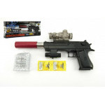 Pistole plast/kov 33cm na vodní kuličky + náboje 9-11mm na baterie se světlem v krabici