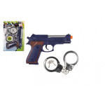 Pistole policejní plast 23cm + pouta na baterie se zvukem se světlem na kartě 19x27cm