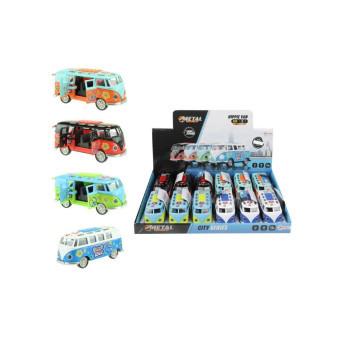 Autobus retro kov plast 12cm na baterie se zvukem se světlem na zpětné natažení 4 barvy