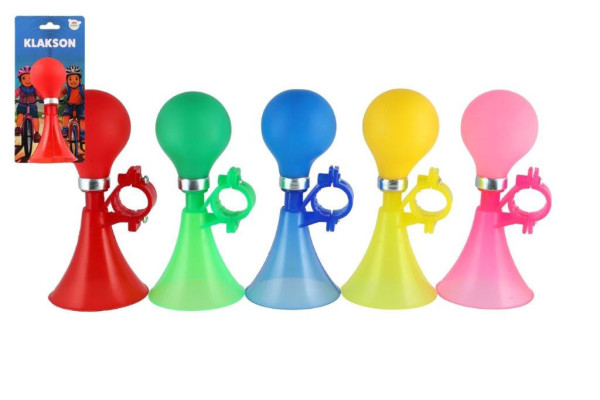 Klakson trumpeta na kolo 14cm 5 barev na kartě 10,5x22cm