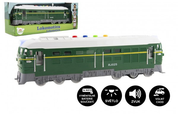 Lokomotiva Vlak zelená plast 35cm na baterie se zvukem se světlem
