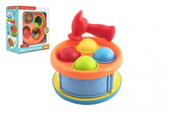 Zatloukačka Bubínek 17cm 2v1 plast s kladívkem s míčky 4ks