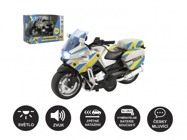 Motorka policejní 12cm kov plast na baterie se světlem se zvukem CZ