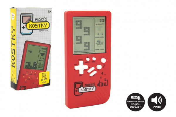 Digitální hra Padající kostky Tetris plast 14x7cm červená na baterie se zvukem