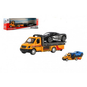 Auto odtahovka + auto kov/plast 11cm na zpětné natažení v krabičce 24x7,5x6cm