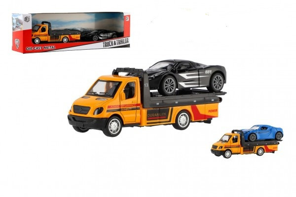 Auto odtahovka + auto kov/plast 11cm na zpětné natažení v krabičce 24x7,5x6cm