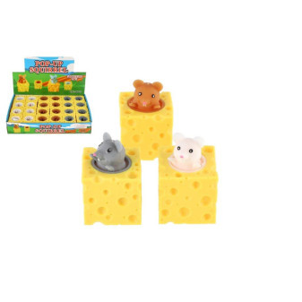 Myška v sýru mačkací antistresová plast 3 barvy v sáčku 5x5cm