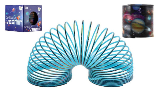 Spirála pružina vesmír plast průměr 6,5cm 2 barvy v krabičce 7x7x7cm