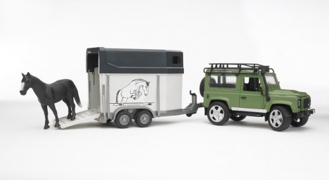 Bruder 2592 Land Rover + přepravník na koně přívěs s koněm 02592