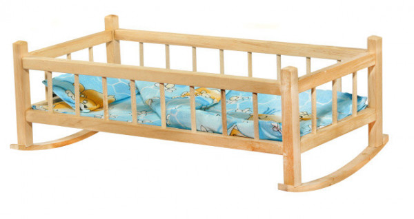 Kolébka postýlka dřevěná extra velká 59 cm pro panenky s peřinkou