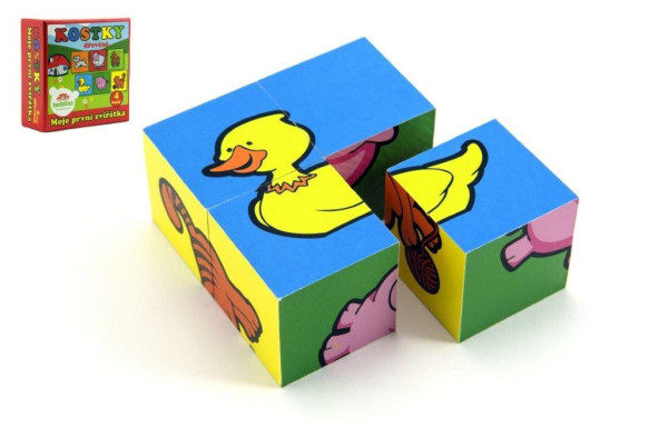 Kostky kubus čtyřkostka Moje první zvířátka dřevo 4ks v krabičce 8,5x8,5x4cm