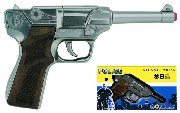 Gonher policejní pistole stříbrná kovová 8 ran na kapsle