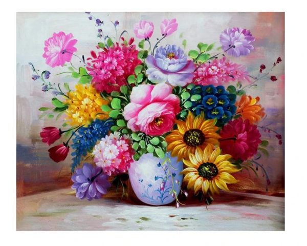Diamantové malování - Květiny ve váze 40 x 30 cm