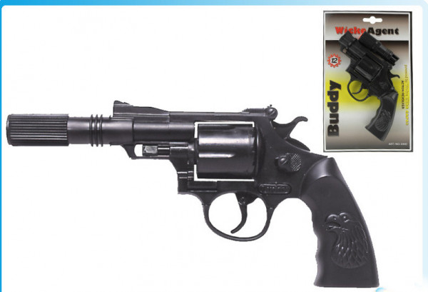 Kapslovka Buddy s tlumičem 23 cm  '12' na kartě pistole na kapsle