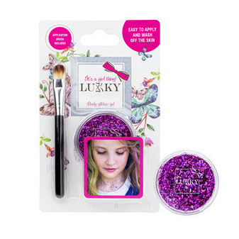 Lukky třpytivý tělový gel se štětcem, nachový