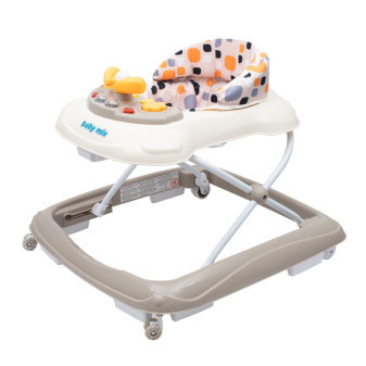 Baby mix Dětské chodítko s hracím volantem a silikonovými kolečky beige