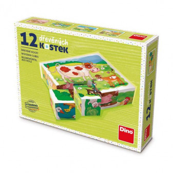 Dino Dřevěné kostky 12 ks -  Na Farmě
