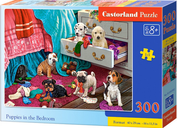 Castorland 30392 Puzzle 300 dílků - Štěňata v ložnici