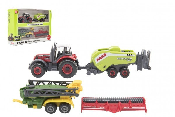 Sada farma traktor s příslušenstvím 4ks kov plast mix druhů v krabici 21x15x6cm