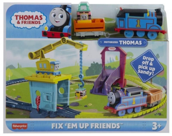 Mattel Fisher Price Tomáš a přátelé Vláčkový set s jeřábem a motorovou mašinkou na baterie HDY58