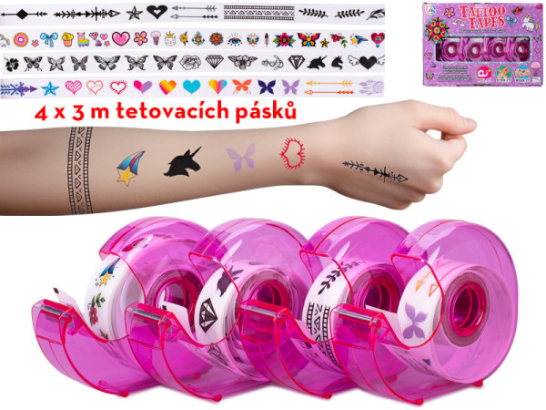 Lepicí pásky s tetováním 4ks v krabičce pro holky růžové