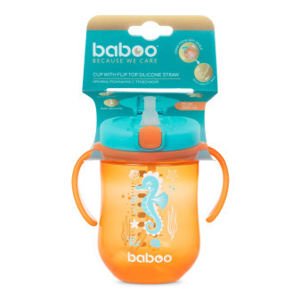 Baboo Hrneček se silikonovým brčkem 300 ml oranžový 9+m
