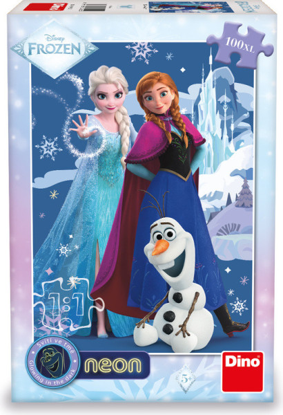 Dino Puzzle Frozen: Kouzelné sestry 100 XL dílků neon