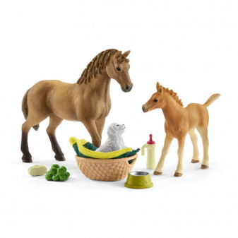 Schleich 42432 set hříbě a Quarter kůň se štěňátkem a doplňky