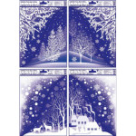 Anděl okenní fólie rohová s glitrem zimní krajina 42 x 30 cm