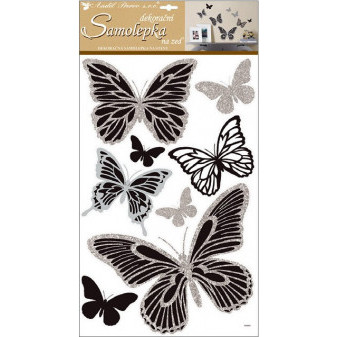 Anděl samolepky na zeď motýli se stříbrnými glitry 60x32 cm