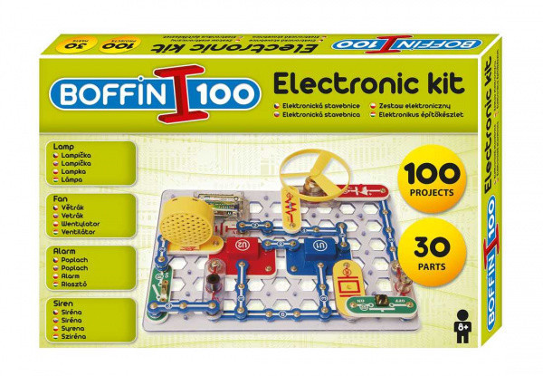 Stavebnice Boffin 100 elektronická 100 modelů projektů - 30 dílků dílů na baterie