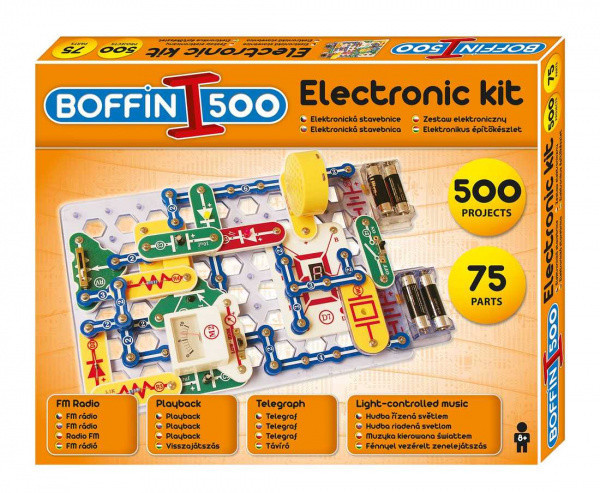Stavebnice Boffin 500 elektronická 500 projektů 75 ks dílů dílků na baterie