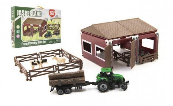 Sada domácí farma plast se zvířátky s traktorem 51ks v krabici 45x29x5,5cm