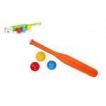 Baseballová pálka 50cm + míčky 3ks plast 2 barvy v síťce