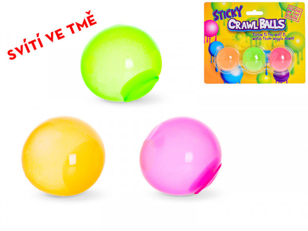Míček lepicí 4cm svítící ve tmě 3ks na kartě