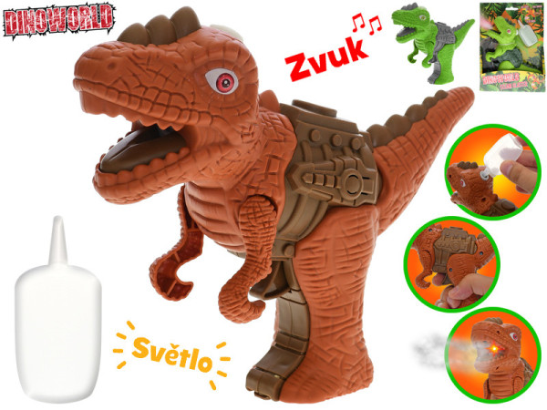 Dinoworld dinosaurus 17cm na baterie se světlem a zvukem vytvářející páru 2barvy v krabičce