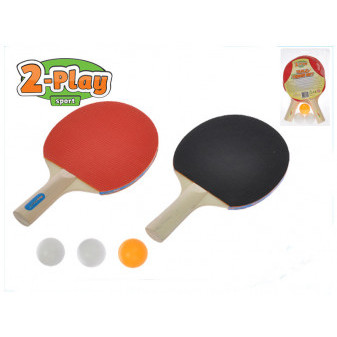 Sada na stolní tenis pingpong pálky dřevěné 25 cm 2 ks + 3 ks míčků