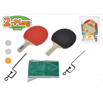 Sada na stolní tenis ping pong pálky dřevěné 25 cm 2 ks + 3 ks míčků se síťkou