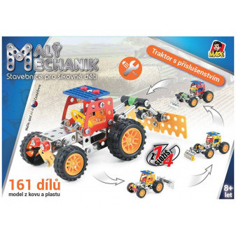 Malý mechanik stavebnice - traktor s příslušenstvím 4 v 1, 161 ks