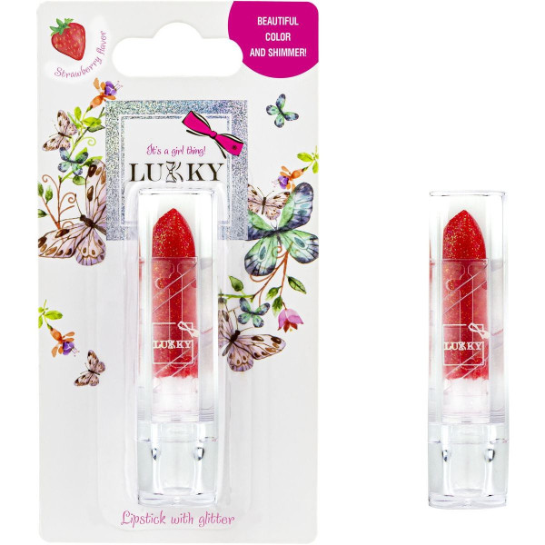 Lukky rtěnka se třpytkami, příchuť jahoda, červená