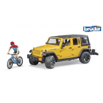 Bruder 2543 Jeep Wrangler Rubicon s cyklistou a kolem