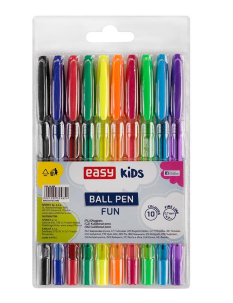Easy Kids FUN Kuličková pera, barevné náplně, 0,7 mm, 10 barev