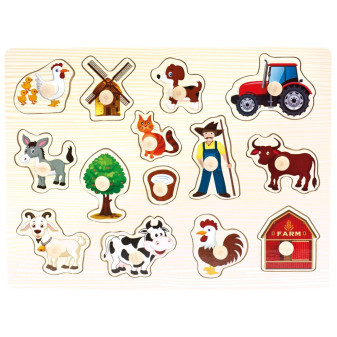 Bino Dřevěné puzzle farma 14 dílků s úchyty
